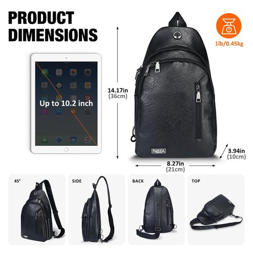 Fmeida Sling Bag for Women, Anti-Theft Crossbody Bag for Women, Sling Backpack Casual Daypack with Convertible Strap - Black