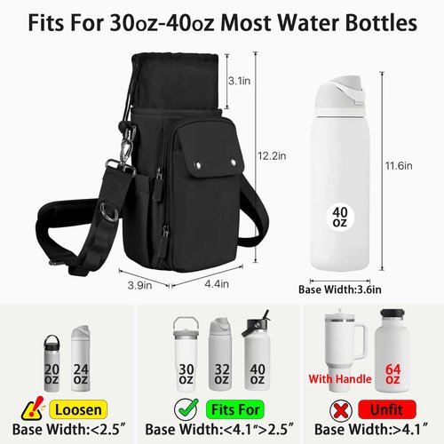 Rocason Water Bottle Holder with Strap 32 40oz Crossbody Insulated Water Bottle Carrier Sling Bag with Adjustable Wide Strap and Phone Purse 5 Pockets for Walking Hiking Gym Travel