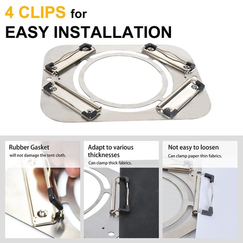 AYAMAYA DIY Hot Stove Jack - Stainless Steel Clip-On with 6" Chimney Hole for Canvas, Bell, Yurt Tents - Fireproof Tent Protector for Winter Camping
