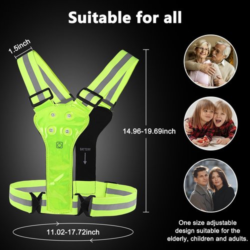 UWEFZHYIE Reflective LED Running Vest Safety Top Gear Battery-Powered Light up Adjustable Reflective Vest for Running Cycling Walking for Men Women