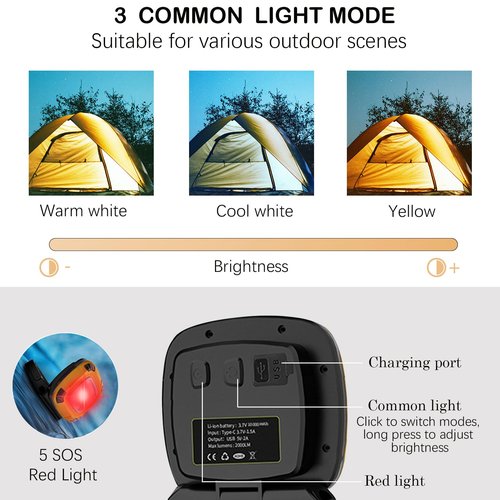 LOFTEK Portable Outdoor Rechargeable Light, 2000lm, 6000mAh Power Bank, 4 Colours Waterproof Magnetic Light for Camping, Hiking, Fishing, Hurricane, Emergency