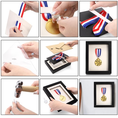 Coloch 2 Pack Medal Display Case, 6X 8 Wood Single Medal Display Frame Marathon Medal Storage Stand Decorative Badge Stand Box Glass Picture Frame for Marathon, Swimming, All Sports Medal (No Medal)
