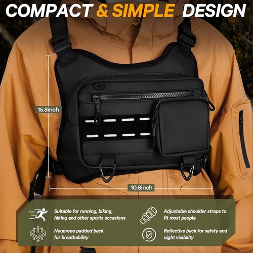 Chest Bag for Men Women, Chest Pack Outdoor Running Vest Water Resistant Chest Bag Vest for Sports and Workouts, Adjustable EDC Chest Rig for Running, Hiking Cycling