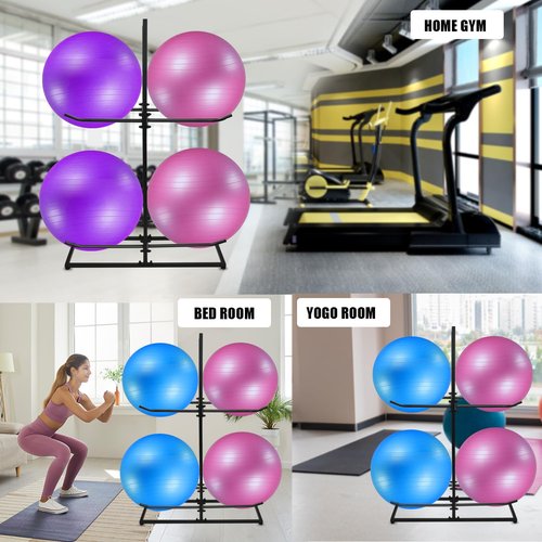 Exercise Ball Holder,Stability Ball Rack, Exercise Ball and Balance Ball Storage Racks Suitable for Yoga Ball Stability Ball Yoga Mats Home and Commercial Gym 