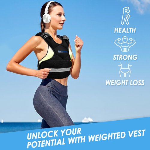 ExtreSpo Adjustable Weighted Vest for Women and Men, 11-20lb Weight Vest with 6 Ironsand Weights, Body Weight Vest Exercise Set with Reflective Strip for Strength Training and Workout