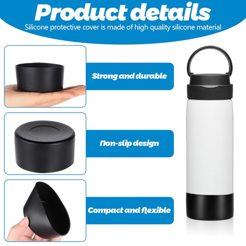 HOFURME 8 Pieces Protective Silicone Sleeve Bottom, Washable Rubber Bottom Base Accessories, Silicone Sleeve For Glass Bottle For 16 Oz Spray Bottles, 12 To 24 Oz Water Bottles(Black)