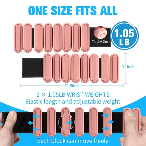 AYSOW Adjustable Wrist & Ankle Weights for Men Women, Set of 2 (1lb Each), Wearable Bangles Silicone Bracelet, Workout Resistance Weights for Yoga, Pilates, Dance, Aerobics and Walking, Coral Pink