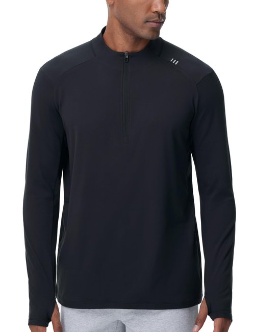 THE GYM PEOPLE Men's Half-Zip Long Sleeve Golf Shirts Soft Lightweight Warm Workout Pullover Sweatshirts with Thumb Hole Black