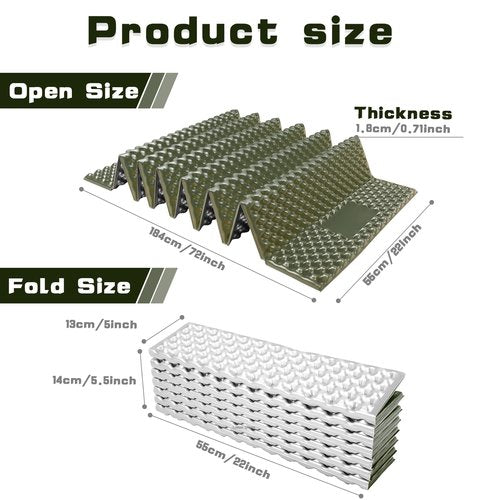 TIYURENER Closed Cell Foam Sleeping Pad,Folding Sleeping Pad Backpacking,Moisture-Proof Foldable Sleeping Pad, Lightweight,Sleeping Mat for Camping Hiking Backpacking Car Camping Mats (Green)