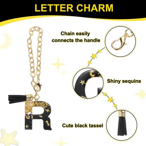 PATIKIL Letter Charm Accessories for Stanley Tumbler Cup, Letter R Keychain Handle Charm Cute Initial Letter with Tassel for Women Tumbler Cup Handle, Black