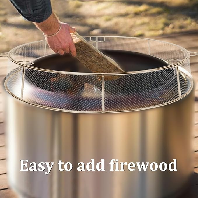 Fire Pit Spark Shield Cover for Solo Stove Bonfire, 304 Stainless Steel Spark Screen for 19.5 Inch Solo Stove Bonfire, Firepit Lid with Cooking Grate & Guild Stick for Outdoor Patio Fire Pits Backyard