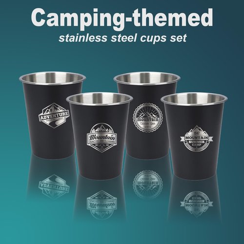 TNYAMI 4pcs Camping Cup - Mountain Theme 12oz Stainless Steel Camping Mug for Outdoor Picnic Hiking Fishing Tumbler