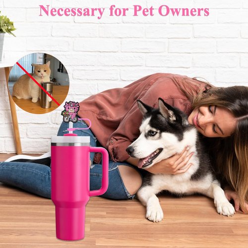 Amreich Straw Toppers - Pink Highland Cow Straw Cover Silicone Tumbler Accessories for Stanley 30-40 Oz Cups 0.4in Cow Straws Covers Cap