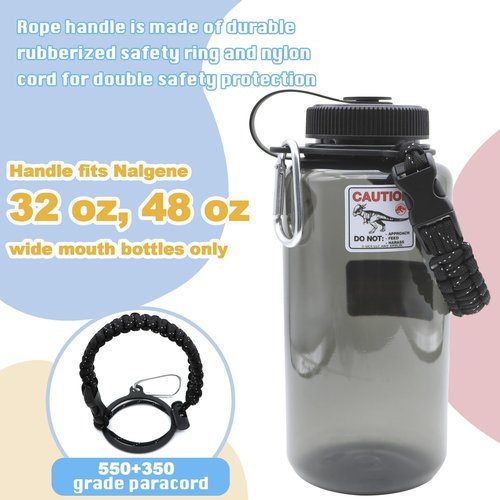 LUTQ 2 Packs Cap Strap for 32oz Wide Mouth Nalgene Bottles - Durable Paracord Strap with Aluminum Alloy Safety Buckle - Handle Compatible with Nalgene - Nocturnal Black