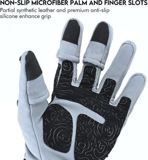 Riverruns Flexible Fishing Gloves Fleece Lining Windproof Ice Fishing Gloves Water-Repellent Touchscreen 3 Cut Fingers