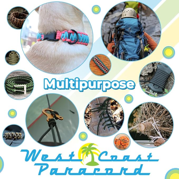 West Coast Paracord 550lb Paracord Spools – 7 Strand Type III Tactical Parachute Cord for Hiking, Camping, and Fishing – Black (1,000 ft)