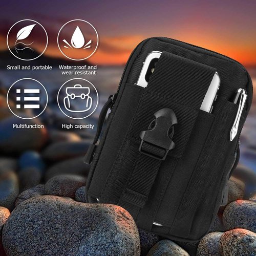 Molle Pouches, Waist EDC Pouch, Small Tool Bags, Cell Phone Zipper Pouch for Men, Belt Bag Tactical Gear Accessories with Carabiner (Black)