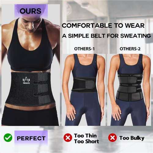 VIMUSFUN Waist Trimmer for Women Belly Fat, Sweat Waist Trainer Stomach Wraps for Weight Loss, Exercise Sweat Bands, Sauna belts Black