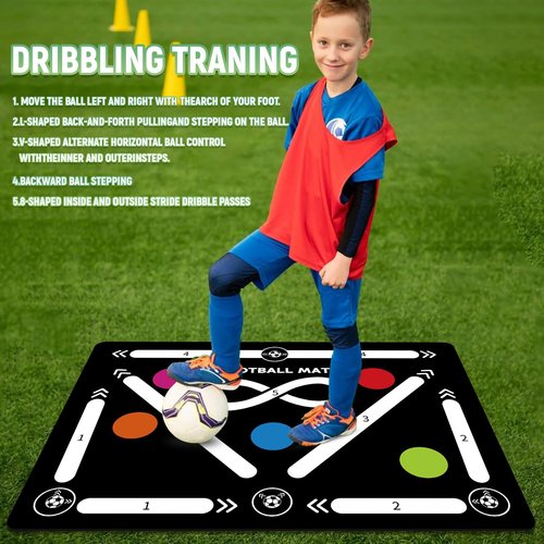 Soccer Training Mat, Football Footstep Training Mat, Agility Training Equipment for 4-16 Indoor Use, Improve Speed and Coordination, Video and Dynamic Manuals Included, Anti-Slip/Silent Soccer Mat
