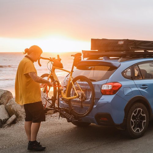 Hollywood Racks Destination E Hitch Bike Rack with Ramp for 2 Bikes up to 70 lbs Each - Secure, Lockable Electric Bike Rack - Premium, Foldable Bicycle Car Racks for Standard or E-Bikes