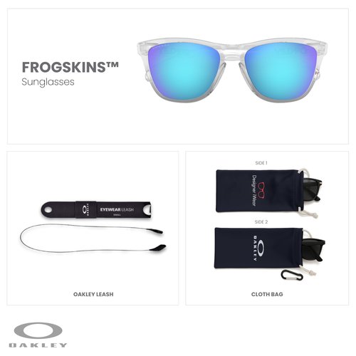 OAKLEY Frogskins (a) OO9245 9245A7 54MM Crystal Clear/Prizm Sapphire Square Sunglasses for Men for Women+ Bundle Accessory Leash Kit, Microfiber Pouch