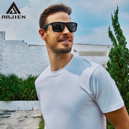 Arjien Polarized Sunglasses Men UV Protection Square Mens Sun Glasses Driving Fishing Golf Running Beach Essentials for Men (3 Pack (Black+Blue Mirrored+Red Mirrored))