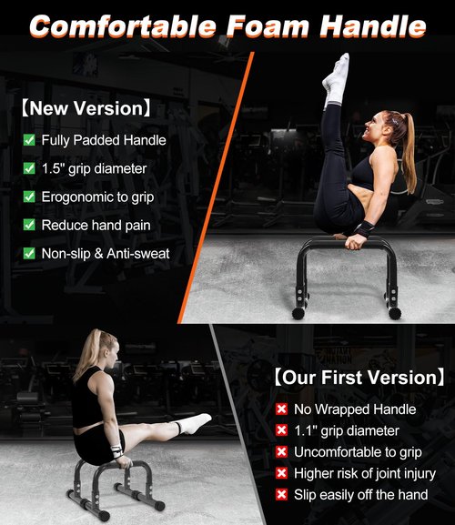 TABEKE Push Up Bar, 12 Inch High Non-Slip Parallettes Bars & Dip Bars With Foam Handles, Heavy-Duty No Wobbling Calisthenics Equipment For Handstand, L-Sit, Gymnastics, Strength Training Home Gym Use