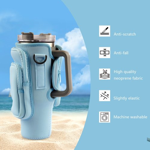 WNGERGOU Water Bottle Carrier Bag with Phone Pocket for Stanley, Water Bottle Holder with Strap for Stanley Accessories 30 oz, Stanley Cup Accessories Total 3 Pockets, Stanley Cup Bag