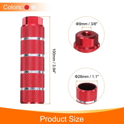 HARFINGTON 2 Pairs Bike Pegs Aluminum Alloy Rear Stunt Pegs Anti-Skid Stripe Back Seat Stands Fit 3/8" Axles for Mountain Bike, Red & Silver