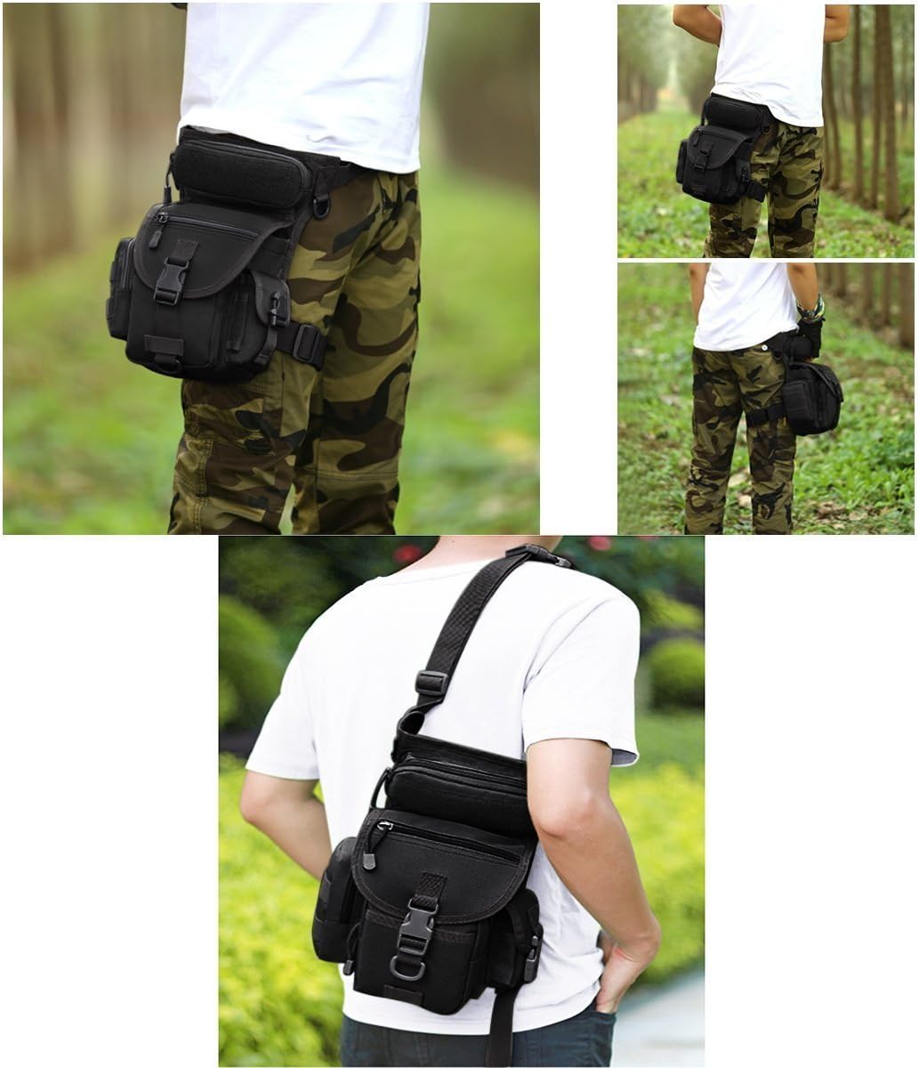 Multi-Purpose Drop Leg Pouch for Men Tactical Thigh Bag Motorcycle Leg Bag for Men Waist Pack for Military Cycling Hiking Hunting Riding Camping, Black