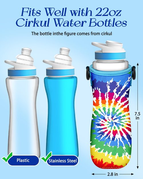 Toykee Water Bottle Sleeve for Cirkul 22 oz - Bottles Cover Holder Carrier Bag with Crossbody Shoulder Strap Colorful Rainbow Print