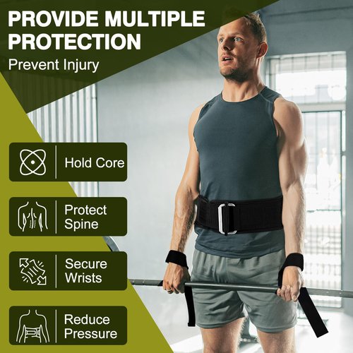 Turakun Weight Lifting Belt and Lifting Straps: Weightlifting Gym Belt for Men Women Deadlift Squats Belt for Bodybuilding Workout, 4 Inch Black S