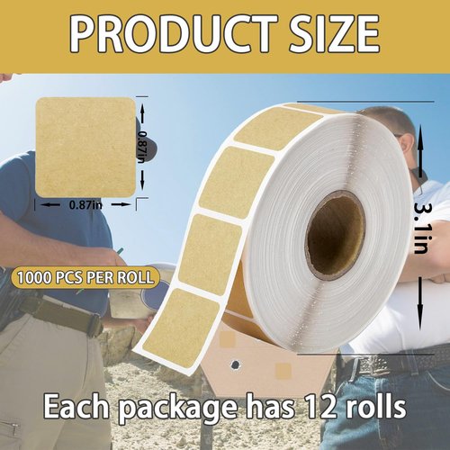 Target Pasters 12 Roll 12000pcs (1000pcs/1roll), 0.87in Square Target Stickers for Shooting Range Practice and Pasters for Shooting Practice| Adhesive Markers for Shooting Range Targets
