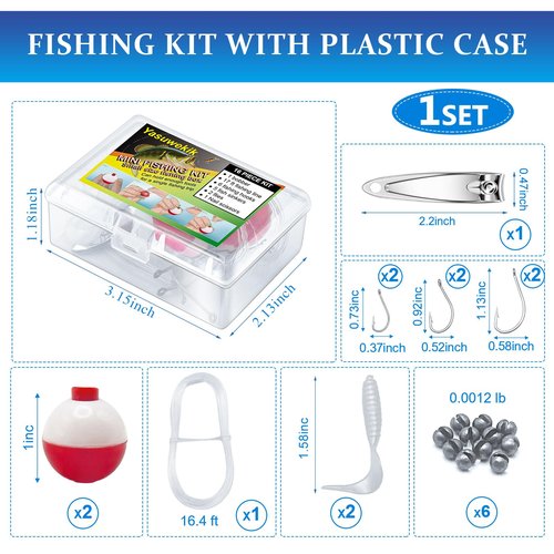 yasuwekik Mini Fishing Kits Bulk for Kids Small Survival Fishing Kit Portable Fishing Tackle Fishing Accessories Fishing Gear with Case for Beginner Christmas Shoebox Stocking Stuffer Gift (100)