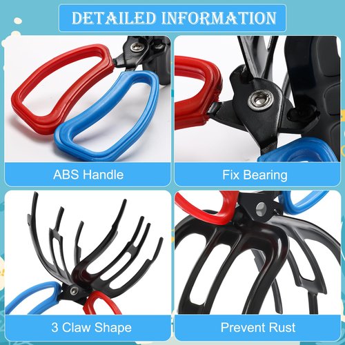 Anglekai 2 Pack Fish Gripper, Non-Slip 3 Claw Metal Fishing Pliers Gripper for Fish Control Clamp, Colorful Fishing Claw Grabber Holder