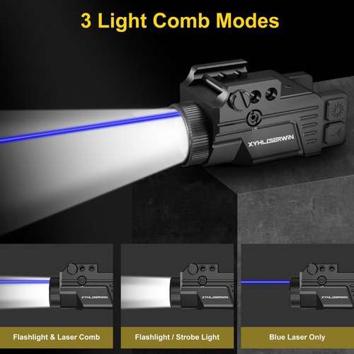 XYH BL70 500 Lumens Tactical Flashlight with Blue Laser Sight Combo, Pistol Light Blue Laser Combo with Strobe&Constant Light Modes, USB-TypeC Rechargeable Fits Standard Picatinny&Glock Rails