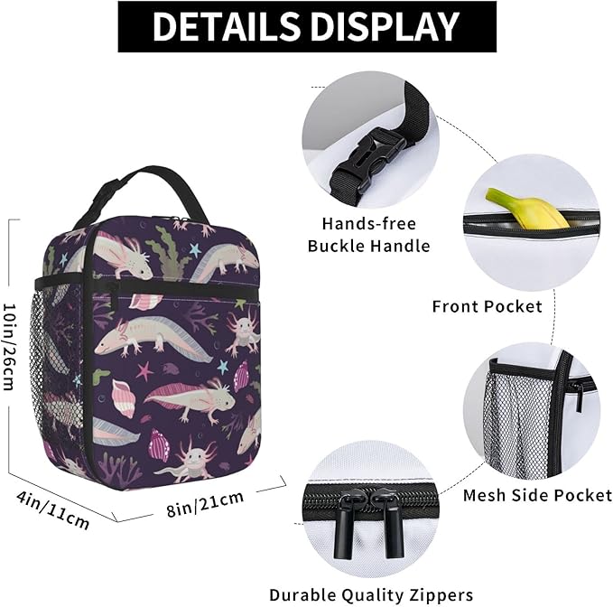 Axolotl Lunch Box Lunch Box Reusable Insulated Totes Lunch Bag Thermal Cooler For Boy Girls School Men Women Beach Picnic Travel