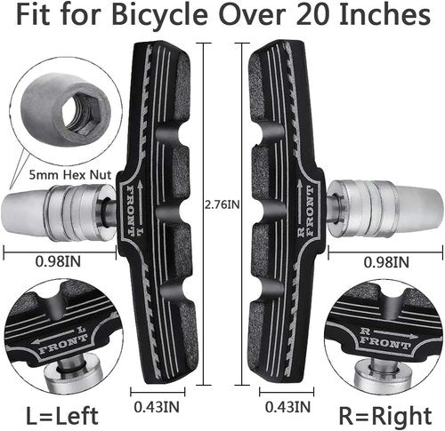 Hapleby 4PCS Premium Bike Brake Pads, Professional Mountain Bicycle V-Brake Pads, Bike Brake Blocks Kit, for Free Hex Wrench