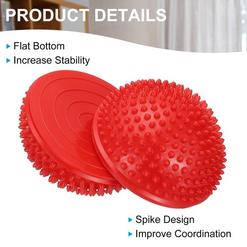 PATIKIL 4 Pcs Half Spiky Domes Balance Pods 6.7x3.1 Inch, Balance Trainer Dots with Hand Pump for Core Body Balancing Stability Training Foot Massage, Red/Purple
