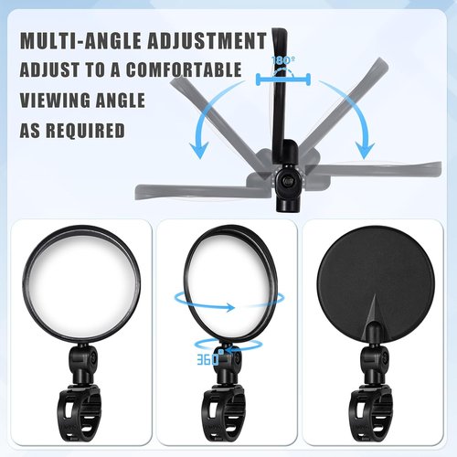 Bike Mirror, Bicycle Cycling Rear View Safe Mirrors, Adjustable Rotatable Handlebars Mounted Plastic Convex Mirror for Mountain Road Bikes