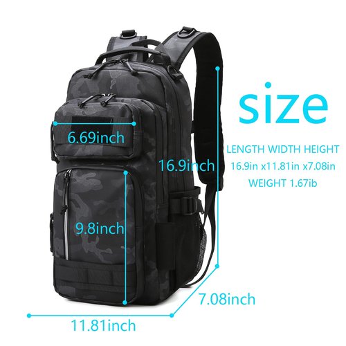 Chardime fishing backpack with rod holder,tackle backpack with adjustable straps for anglers - Versatile fishing bag(Big black camouflage)