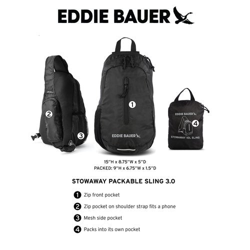 Eddie Bauer Stowaway Packable Sling Bag | Foldable | Travel | Outdoor | Lightweight | Compact | Everyday Carry | Ripstop Nylon | 10L - Tobacco