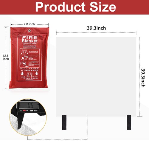 Emergency Fire Blanket, 40 x 40 inches, Fiberglass Material, 2-Pack, for Kitchen Home Safety