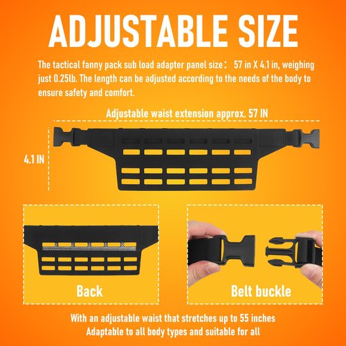 BShasrlim Tactical Fanny Pack Sub Load Adapter - Fanny Sub Load Adapter Panel with Universal Molle Compatibility for EDC Sling Bag Waist Belt Extension - DIY Waist Pouch Carrying Platform (Black)