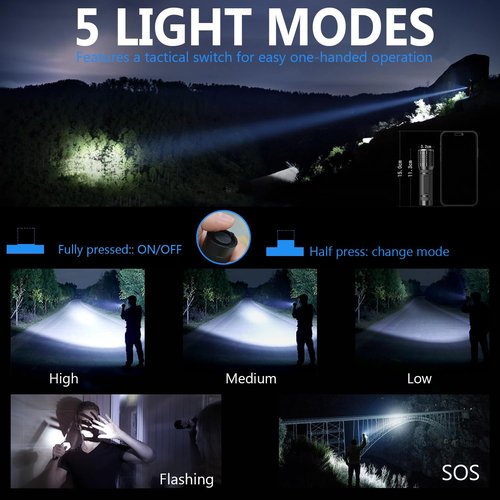 Skylla Flashlight LED Torch Tactical Small Flashlights Powerful high Lumens with 5 Modes Waterproof Flash Light for Home Outdoor Camping Emergency for Student Dorm Essentials Camper Gear (2 Pack)