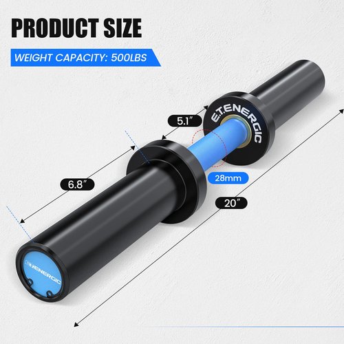 E.T.ENERGIC Pair of 20" Olympic Dumbbell Handles Loadable Dumbbell Bar for 2-inch Olympic Weight Plates Ideal for Home Gym WorkoutTraining, Blue&Black