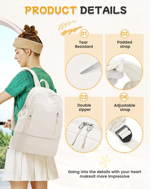 BJLFS Gym Backpack for Women Foldable Outdoor Weekender Gym Bag with Shoe Compartment & Wet Pocket, Waterproof Sports Backpack, Dance Back Pack & Yoga Track Bag-Beige