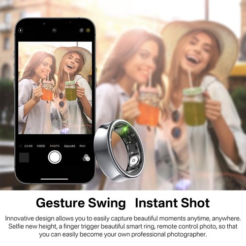 Tulbeys Smart Ring for Men & Women - 5ATM Waterproof, Health & Fitness Tracker, Heart Rate Monitor, Hand Gesture Brush Tiktok, Titanium Alloy Smart Rings for iOS/Android(DeepGray #8)
