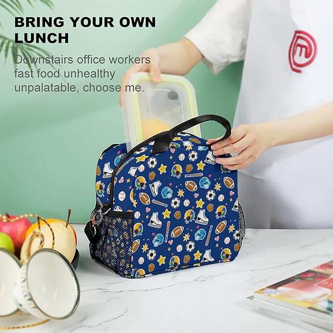 Lunch box Kids,Insulated Cat Lunch Bag Cute Small Pink Lunch Totebag Reusable Leakproof Corgi Lunch Bag With Shoulder Strap for Girls Boys Women School Work Picnic (blue baseball)
