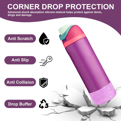 yoelike 2PCS Glitter Silicone Boot for Owala Water Bottle 24 oz, Anti-Slip Protective Sleeve for FreeSip/Twist/Flip, Bottom Bumper Cover for Watter Bottle Accessories